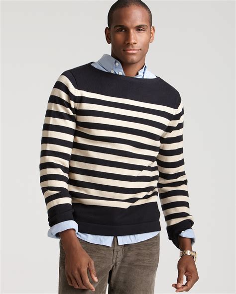 michael kors stripe crewneck sweater grey|Striped Cotton Crewneck Sweater .